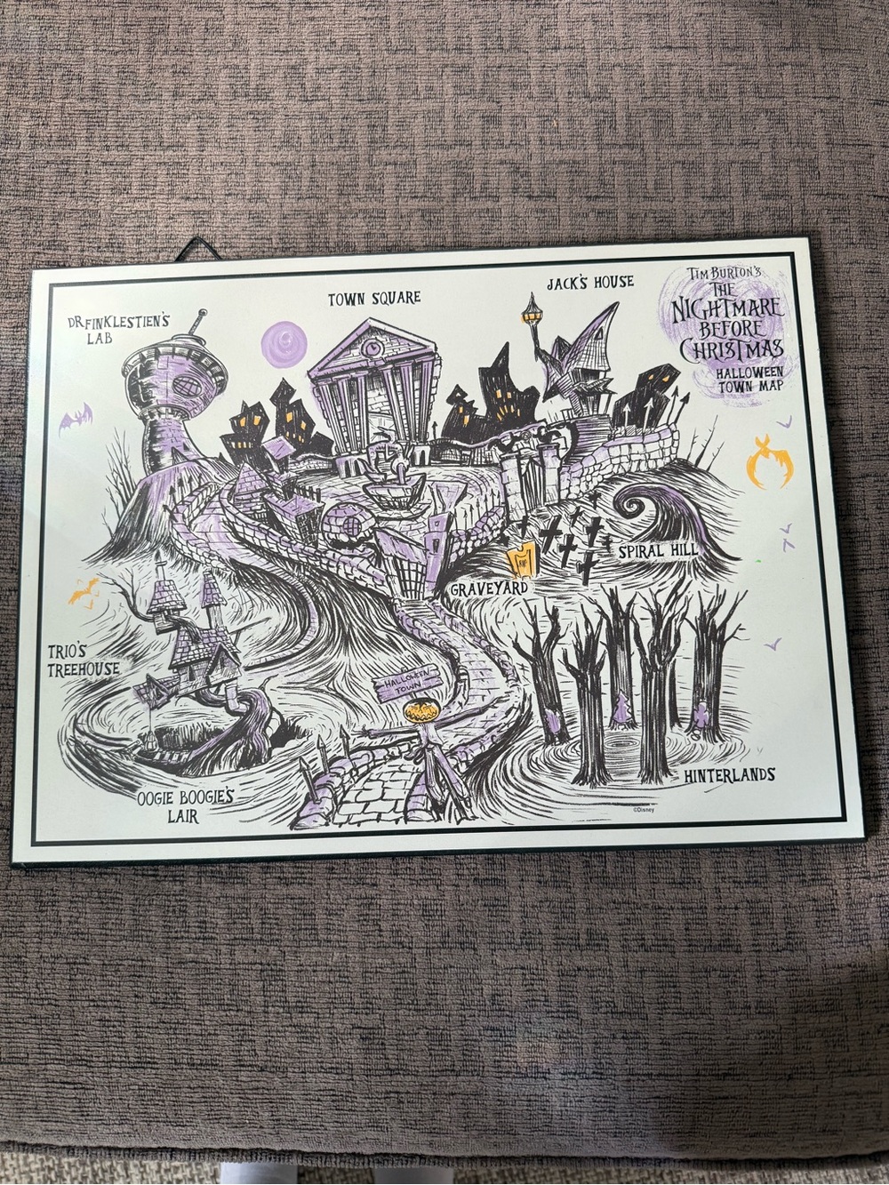 Spirit Halloween Town Map Wall Art - Purple & Black